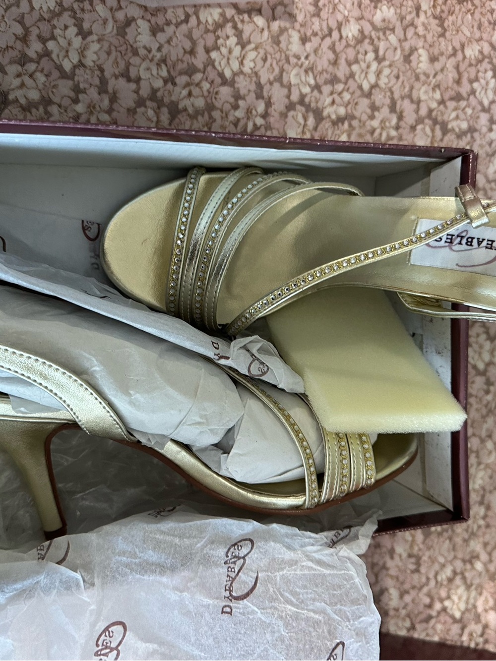 Dazzling Strappy Gold Heels with Crystal Detailing
